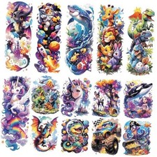 Full Arm Temporary Tattoos for Kids, Dinosaur Cute Sleeve Tattoo Boys pattern A