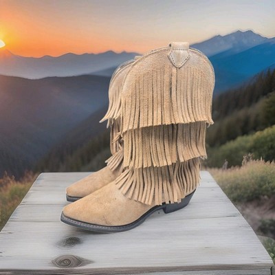 Womens Dingo Brown Leather Fringe Cowboy Western Boots Size 10M