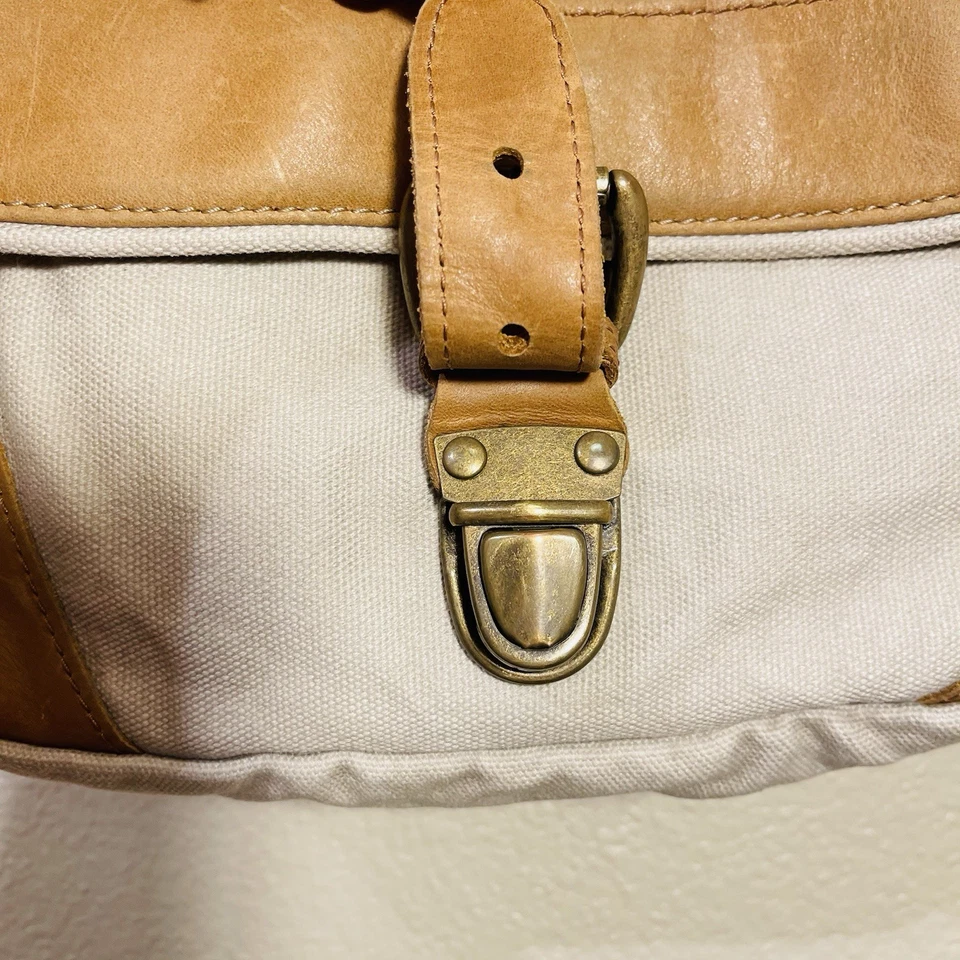 Bolso de mensajero de campo vintage LL Bean tostado de lona y cuero Y2K Foto 3 de 4