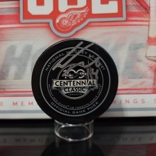 Gustav Nyquist Signed 2017 Centennial Classic Game Puck Detroit Red Wings NHL