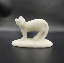 Vintage White Stone Cat Sculpture – Hand-Carved Marble Figurine, Unique Collect 