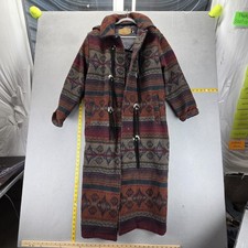 VTG Woolrich Coat Womens M Duster Coat Multicolor Wool Hooded Southwestern Long