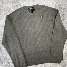 VTG Y2K Abercrombie Fitch Sweater Mens XL Gray Ribbed Knit Cotton V-Neck AF 92