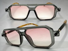 Classic Vintage Retro Style Party Raver SUNGLASSES Square Gray Frame Pink Lens