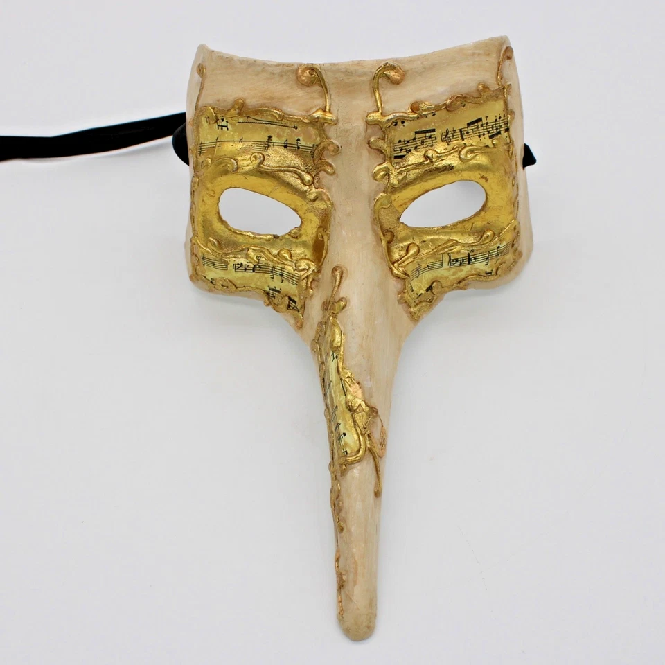 VTG Authentic Venetian Paper Mâché Long Nose Masquerade Mask Ivory & Gold-Leaf - Image 2 of 4
