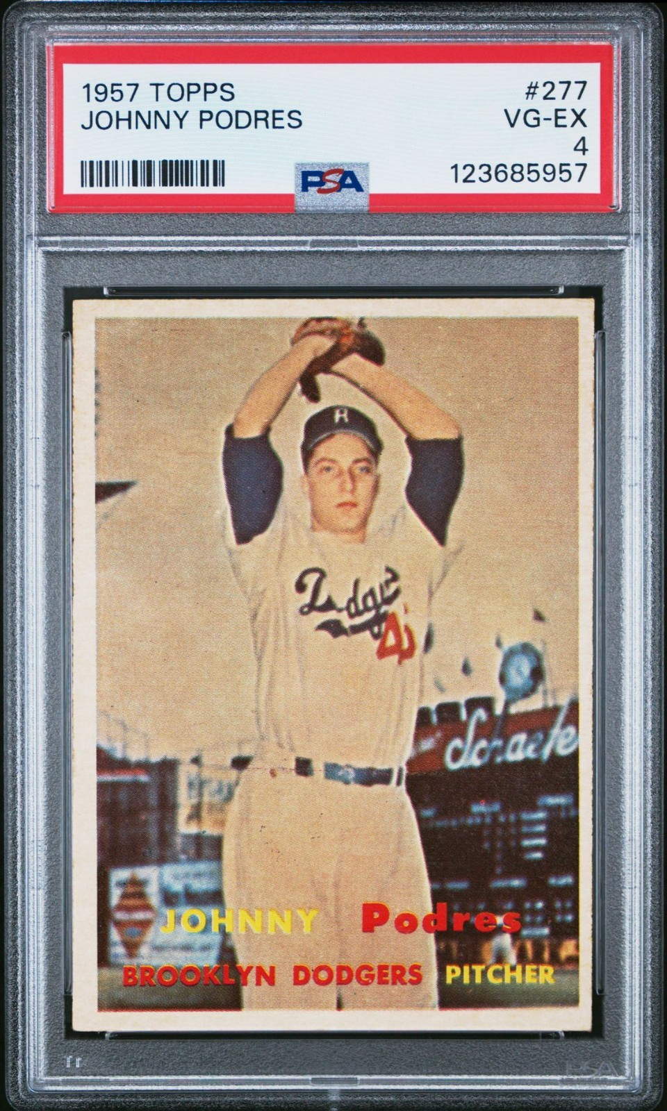 1957 Topps #277 Johnny Podres Dodgers PSA 4 VG EX