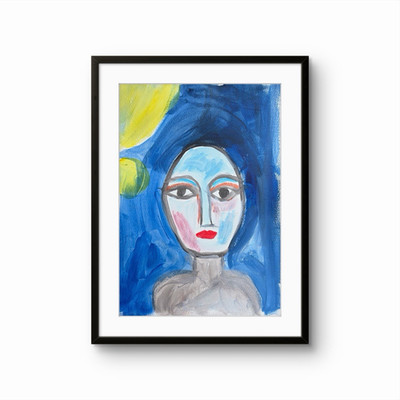 Original Abstract Face 11x14 Painting Acrylic Blue Black White Ready to Hang