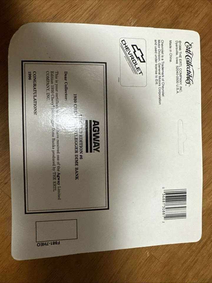 ERTL 1/43 Scale Treasure Classic 1930 Chevy Bootlegger Dime Bank Diecast NIB - Image 2 of 2