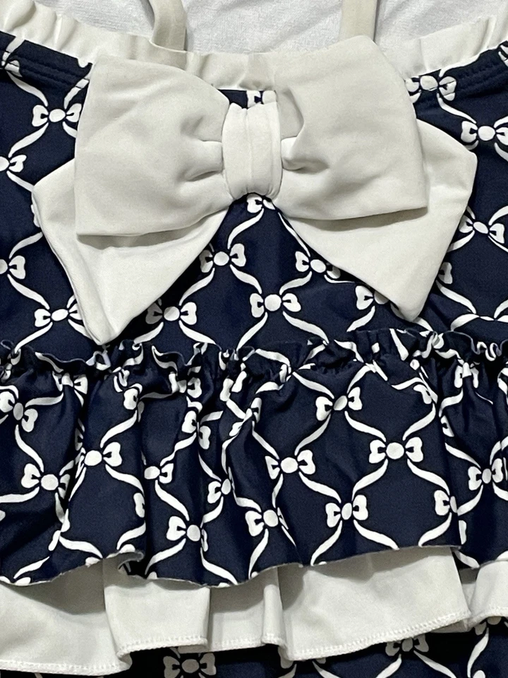 Traje de baño Janie & Jack bebé niña de una pieza con volantes 6-12M, acento de lazo blanco marino Foto 3 de 4