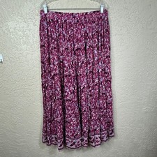 VTG Womens Crinkle Broomstick Maxi Skirt Sz L Pink Boho Gypsy Gauzy India Cotton
