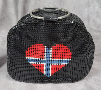 Vintage Laila MCM Norway Metal Mesh Handbag Heart Flag Purse Ring Handle