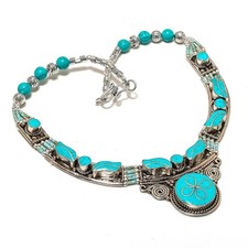 Collana con pietre preziose turchesi fatta a mano gioielli antichi tibetani n...