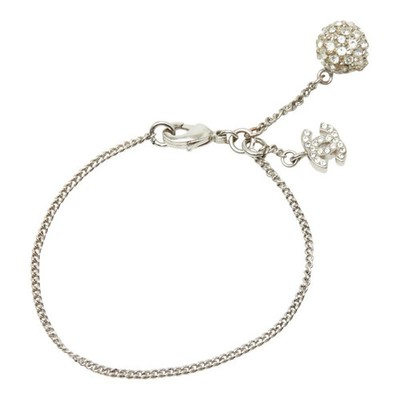 Chanel Coco Mark Bracelet Silver Rhinestones Metal Women's Jewelry Accessory