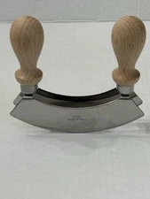 Inox Stainless Steel Double Blade Mezzaluna Wooden Handle Rocker Chopper Italy