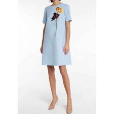 OSCAR DE LA RENTA Floral-embroidered Wool-blend Mini Dress size S $2489