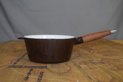 Vintage Copco Enamel Cast Iron Saucepan Danish Modern Wood Handle Pot Denmark