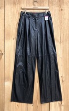 Boss by Hugo Boss NWOT Black Faux Leather Pleated Wide Leg Pants Sz 6