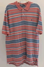 Polo Ralph Lauren 2XL Mens Salmon Blue Stripe Short Sleeve Blue Pony