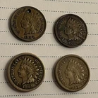Lot of 4-Indian Head One Cent Coins (1863x2, 1907 holed, 1909) Copper