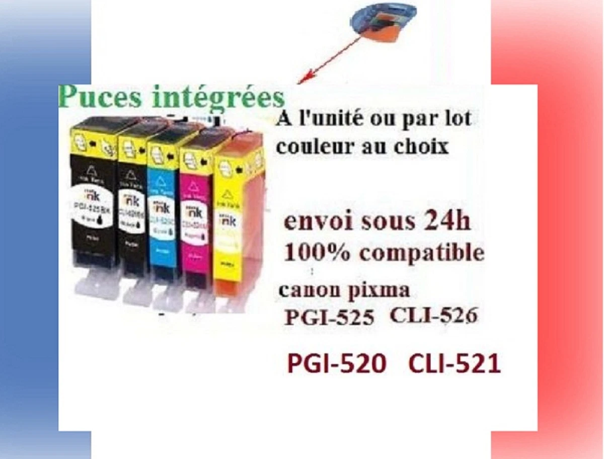 Lot de 15 cartouches 525/526 XL compatibles avec imprimantes Canon Pixma