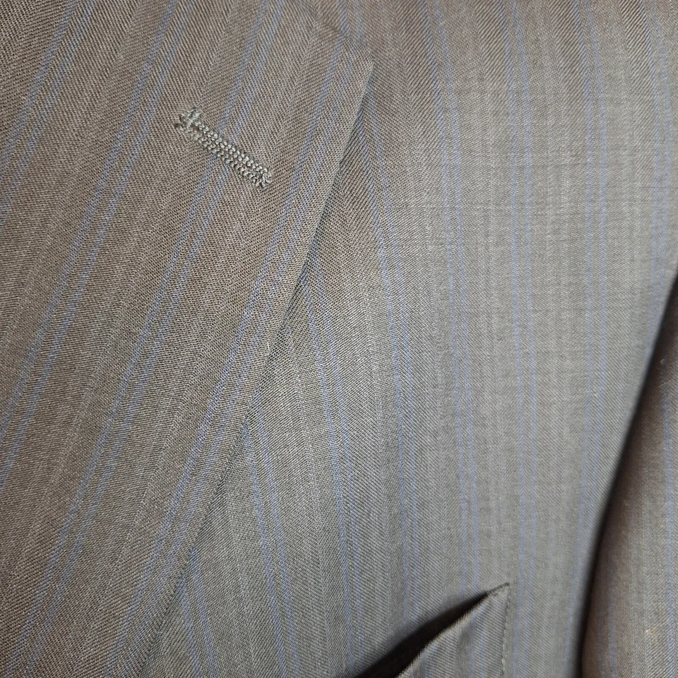 Claiborne 2 Piece Suit Mens 46R 38X27 Charcoal Blue Brown Stripe Wool - Image 2 of 4