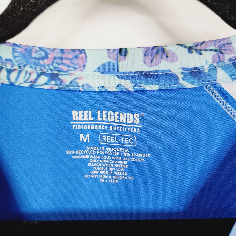 Reel Legends Women's Medium Blue Floral Long Sleeve ReelTec UPF 50