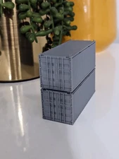 Set of 2 - HO Scale 20' Ft Shipping Containers - Gray Train Freight Car Stacking