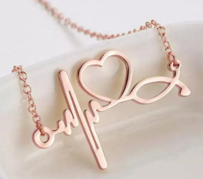 Rose Gold Heartbeat, Heart Necklace Electrocardiogram EKG, Nurse, Doctor Love