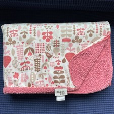 Chick Pea Flowers Birds Coral Pink White Sherpa Baby Blanket Tan Leaves Lovey