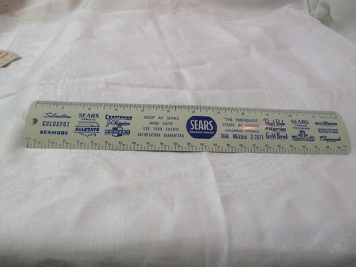 Vintage 1940's Sears blue & white metal Ruler | eBay