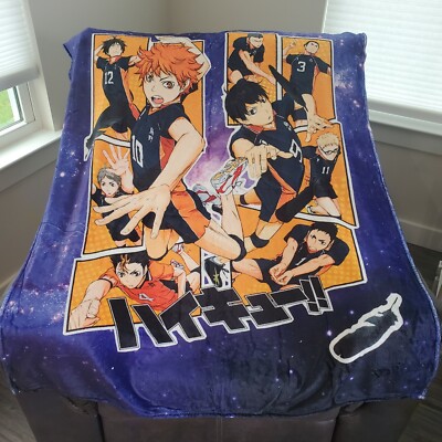 Haikyuu Fleece Blanket Galaxy Themed Background Color- Blue Size 50 x 40 in