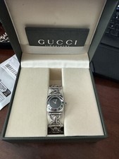 GUCCI Black Dial 6400 Stainless Steel Horebit Ladies Watch.