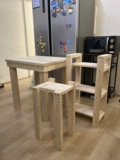 Set Of 3, Small Dining Table + Little Side Table + 3 Tier Wooden Shelf, Handmade