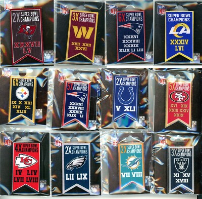 NFL Multiple Time Super Bowl Champs Banner Pin Choice 12 Pins to Choose from