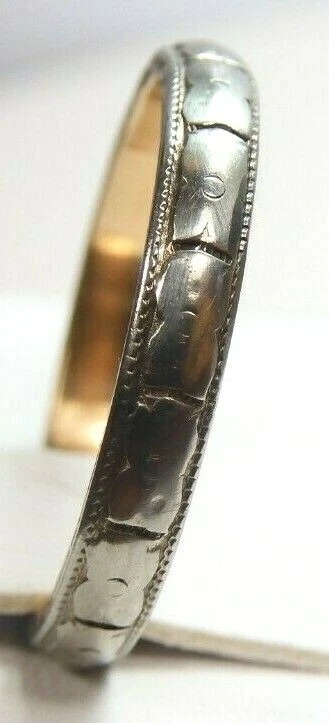 Antigua alianza de boda Art Deco anillo de oro 18KW/Y tamaño 6,5 UK-M1/2 3,04 MM Foto 3 de 4