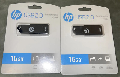 Brand New Lot of 2 Black HP USB 2.0 Flash Drive v150w 16GB P-FD16GHP150-GE