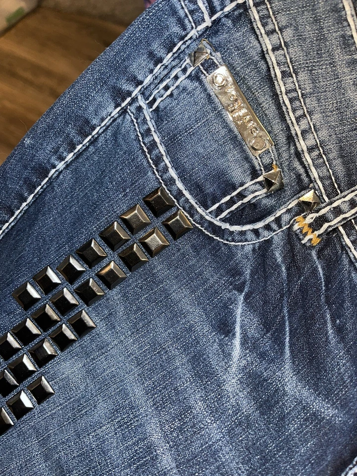 VO Jeans Virgin Only Sz 29 Metal Bling 1835 Grunge Moto 80s Punk Rock Band - Image 3 of 4