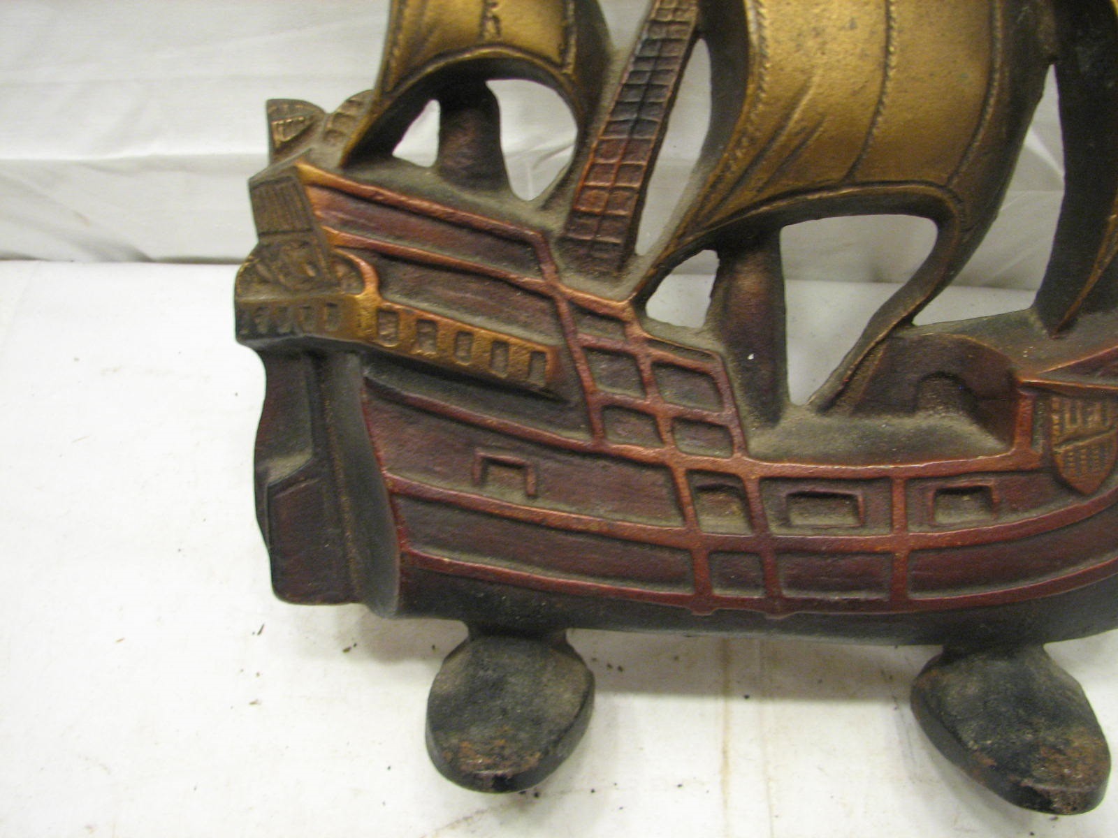 Vintage Cast Iron Galleon Sailing Ship Door Stop Nautical Boat Bronze