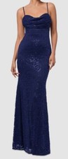 B A By Betsy Adam Women's Blue Sequin Lace Draped Sleeveless Dress Size 6