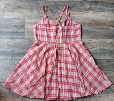 Entro Mini Dress White Red Striped 100% Cotton Strappy Lined Dress Plaid  VGUC | eBay
