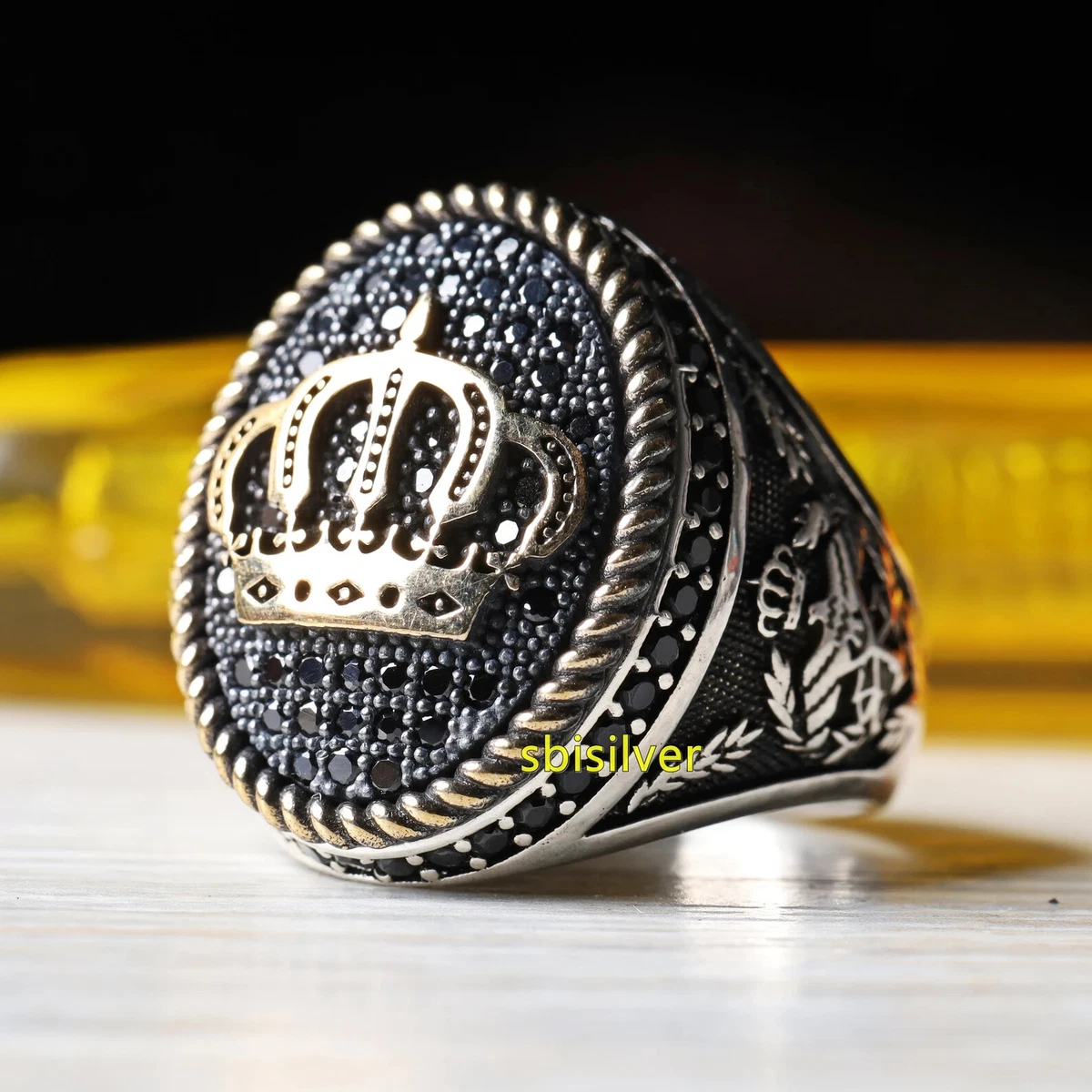 Crown Onyx Stone 925k Sterling Silver Handmade Mens Ring All Sizes Gift for him