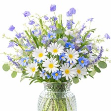 Artificial Spring Flower Picks Silk Wildflower Bouquet with Daffodils, Daisies