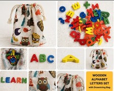 Wooden Alphabet Letters Set w/ Drawstring Bag Preschool Learning Toy Montessori