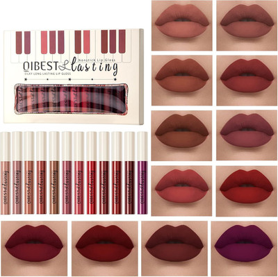 12 Farben Matt Flüssig Lippenstift Set Samtig Lipgloss Lip Kit Wasserdicht Lang La