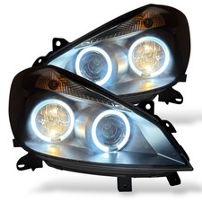 LHD Projector Headlights Pair LED Angel Eyes Black For Renault Clio 2005-09