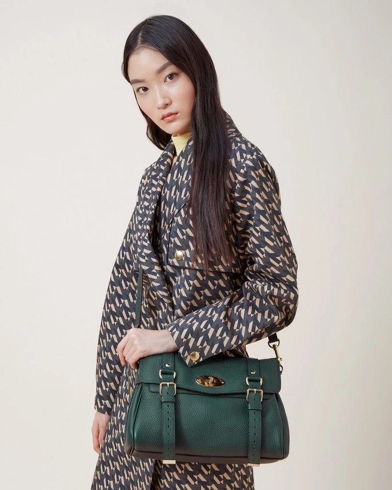 Mulberry Alexa Heavy Grain Leather Satchel Shoulder Bag Mulberry Green Used
