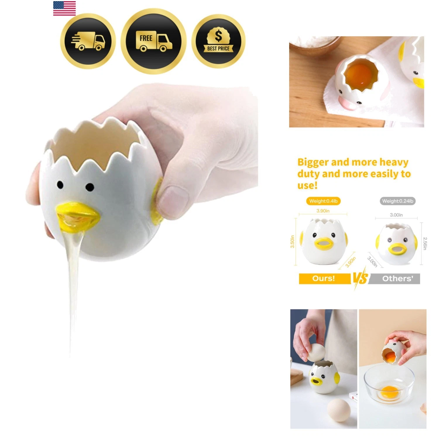 LuoCoCo Cute Egg Separator, Ceramics Vomiting Chicken Egg Yolk White Separato...
Opens in a new wind