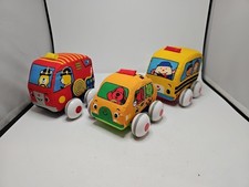 Melissa  Doug K's Kids Plush Fabric Pull Back Cars Lot Of 3 Bus Car Firetruck