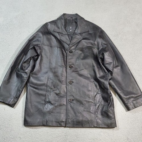 Joshua Ross Leather Jacket Mens Large Black Button Up Lined Pockets Insulated