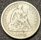 1860 P LIBERTY SEATED SILVER HALF DIME,  Variety 4